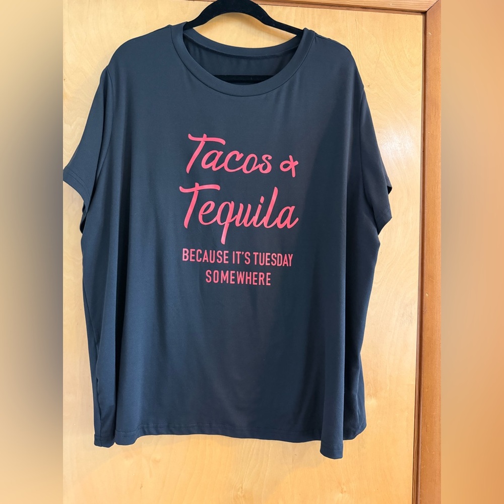 SHEIN Black Short Sleeve Tee with Pink "Tacos & Tequila" Graphic